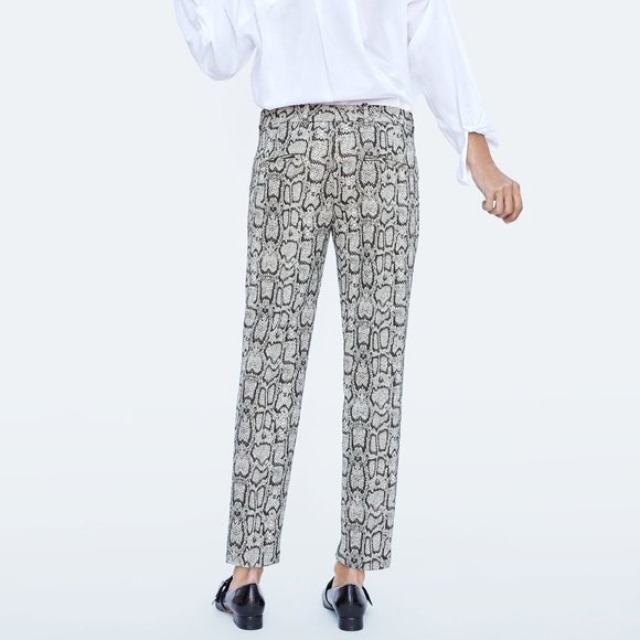 Zara Snakeskin Straight Ankle Pants - Beige Brown Size 10 - Picture 9 of 12